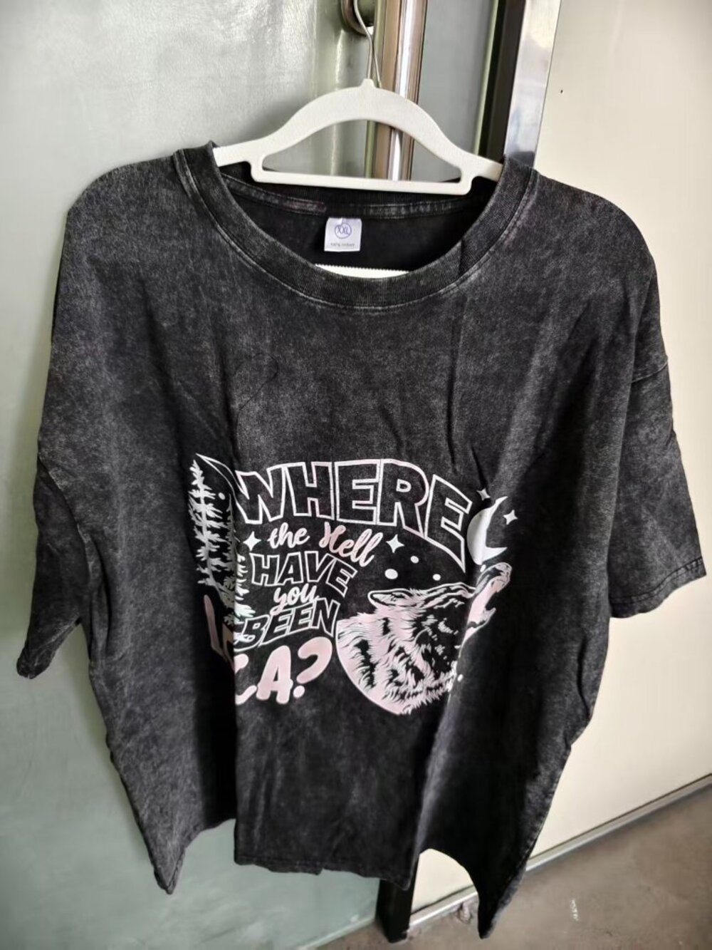 Unisex Vintage Wash Black Wolf Graphic "Where The Hell Have You Been L.A?" Crew